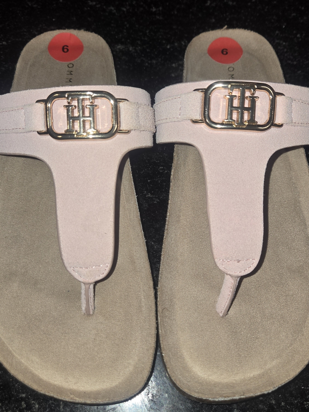 Tommy Hilfiger Women’s Pink Thong Sandals with Gold Logo